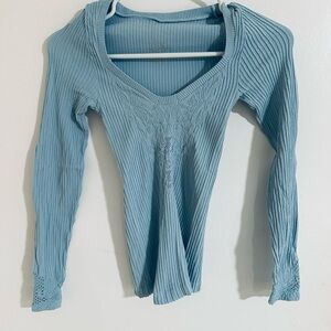 Free People Light Blue Long Sleeve Top
